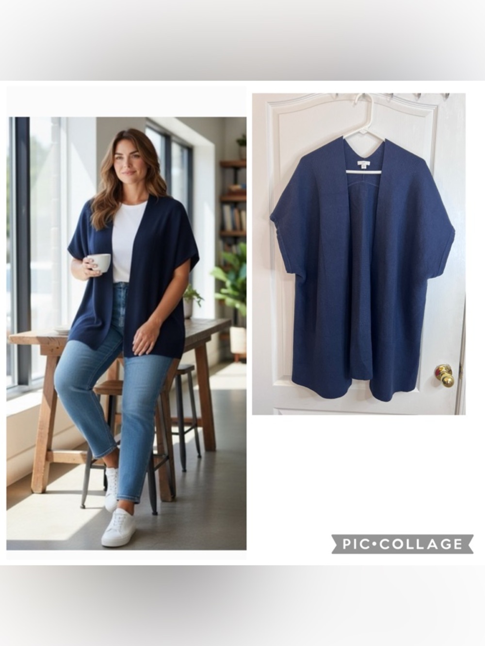 J. Jill Navy Open-Front Short-Sleeve Cardigan Sweater
Size XL
